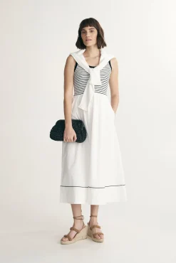 Striped mixed-material dress