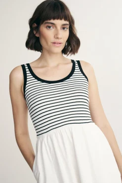 Striped mixed-material dress