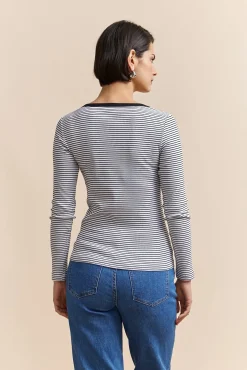 Stripped rib top with scoop neck