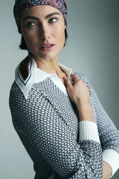 Textured polo sweater