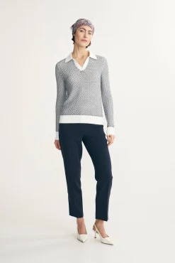 Textured polo sweater