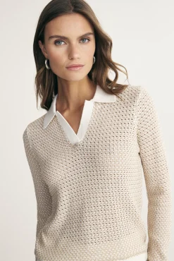 Textured polo sweater
