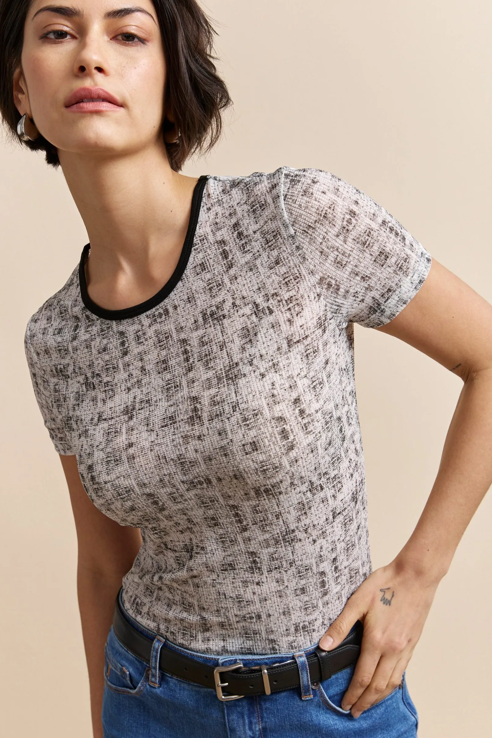 Textured T-shirt with print
