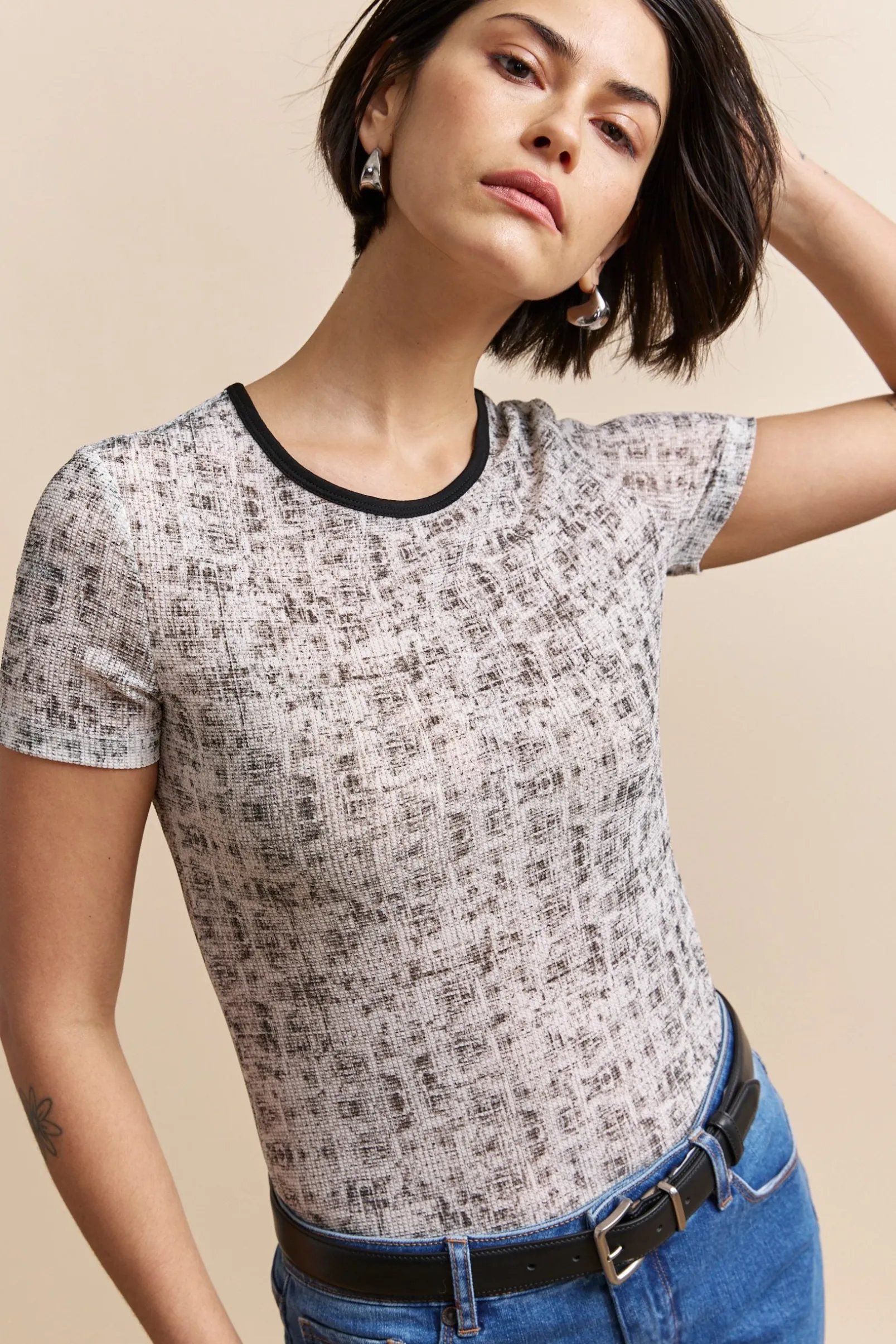 Textured T-shirt with print