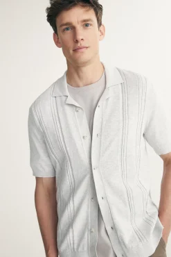 Textured vertical stripes knitted shirt