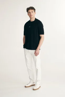 Textured vertical stripes knitted shirt