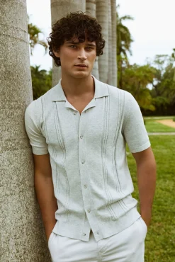 Textured vertical stripes knitted shirt