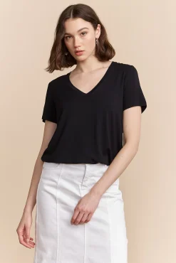 V-neck shirt with drawstring
